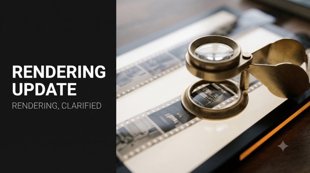 Brass loupe on a lightbox with one film frame resolving into sharp focus