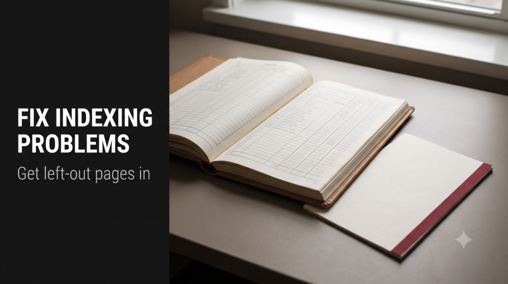 Open bound ledger with one loose blank page slipped outside the binding