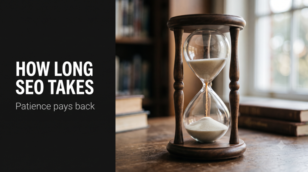 A brass hourglass beside a wooden calendar page turned to month four