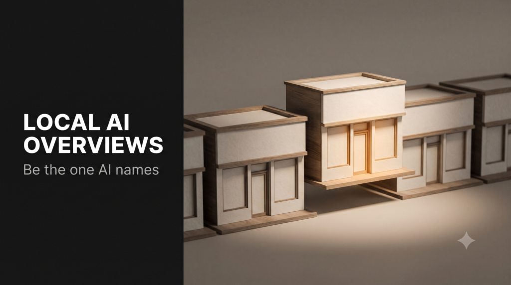 Row of blank storefront models with one lit by a warm spotlight