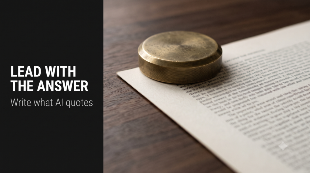 A brass paperweight holding down the opening paragraph of a printed page on a wooden desk