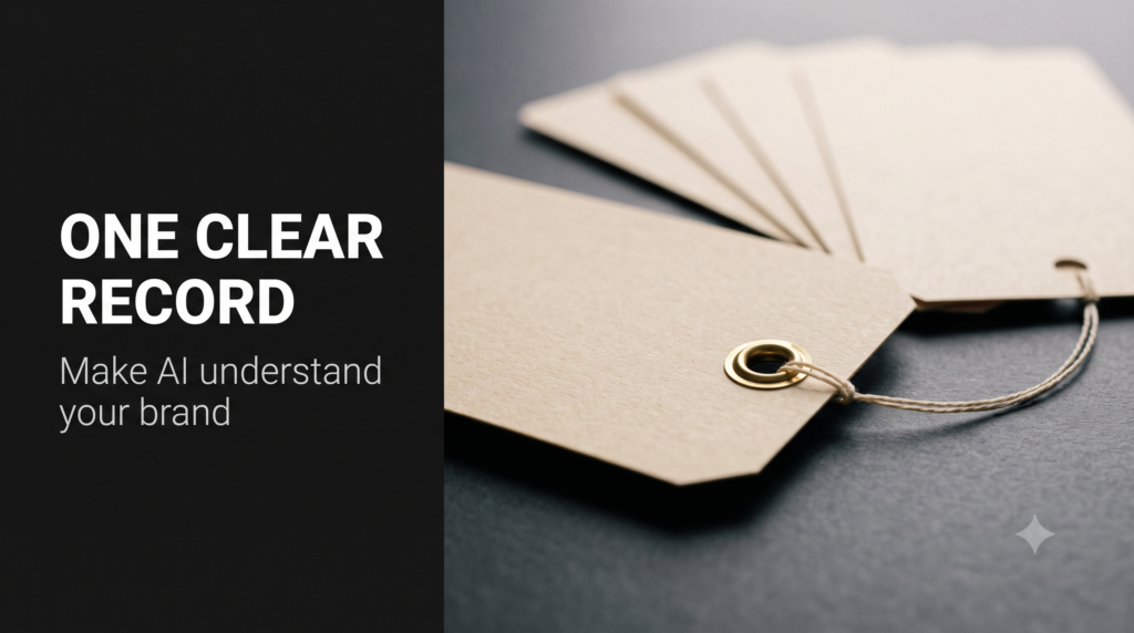 A wooden filing card with a brass eyelet, threaded across to several related cards