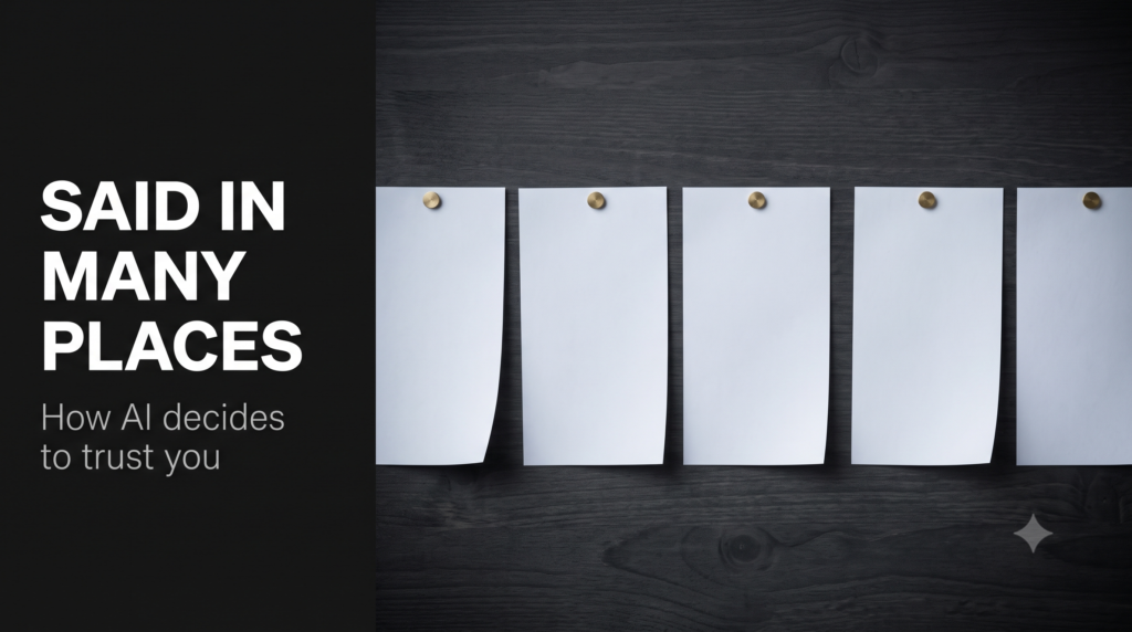 Several matching paper statements pinned side by side on a wooden board with brass pins