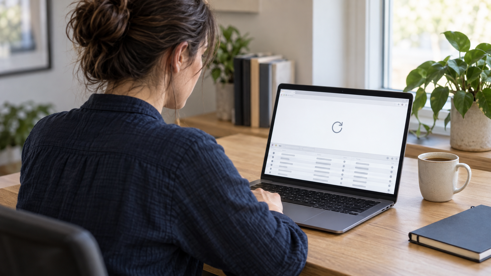 Website administrator investigating a loading error on a laptop
